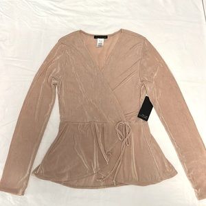 Caution to The Wind Wraparound Look Nude Cream Top size L